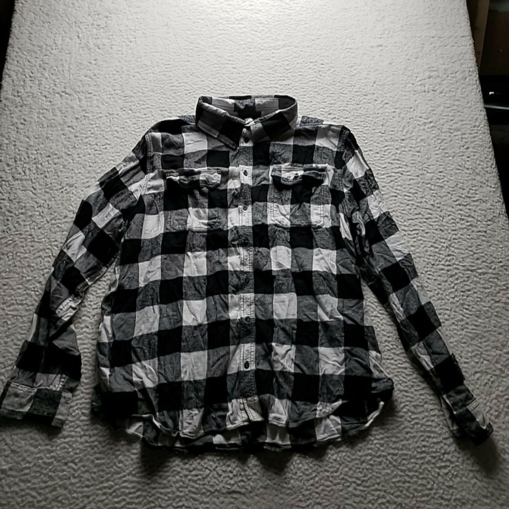 George Shirt Mens 3XLT Black White Plaid Flannel Long Sleeve Button-Up Casual